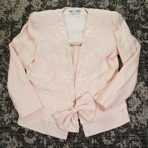 Vintage 80s Cloak of Many Colors Womens Sz 12‎ Pink Linen Blazer w/ Matching Bow